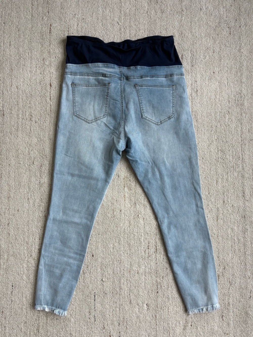 Maternity Jeans - Light Wash Over Belly Skinny Raw Hem Distressed Ankle XL - Picture 4 of 10